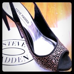Steve Madden Slingback Rhinestone Platform Silver